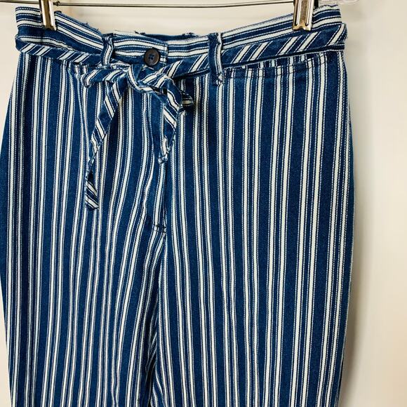 Vintage Striped Denim Cropped High Waisted Jeans Belted Sz 4 - Picture 5 of 6